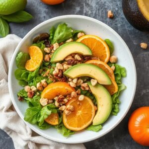 Salad with avocado, oranges and nuts