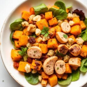 Baked pumpkin salad with chicken