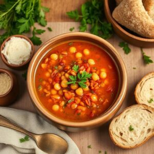 Суп из копченого нута, красной чечевицы и овощей 
